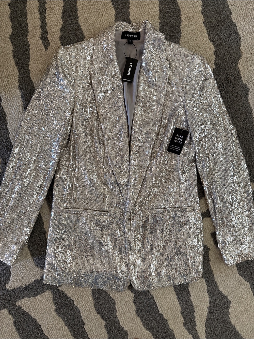 Express Silver Sequin Blazer Jacket for Women